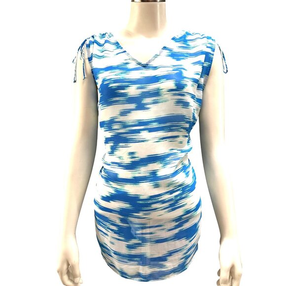 Vince Camuto Two by Small Blue White Abstract Print V Neck Sleeveless Tunic Top - Picture 2 of 7